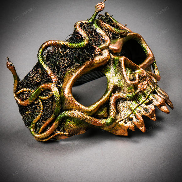 Grim Reaper Skull Woodland Medusa Snake Masquerade Mask - Gold - Picture 4 of 10